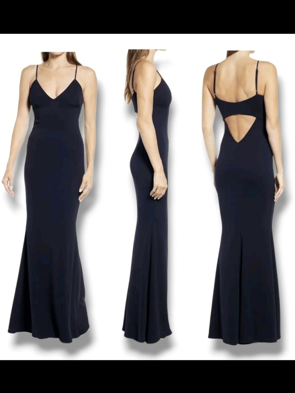 Katie May Bambi Back Cut-Out Black Spaghetti-Strap Evening Gown Size 0 - Picture 2 of 8